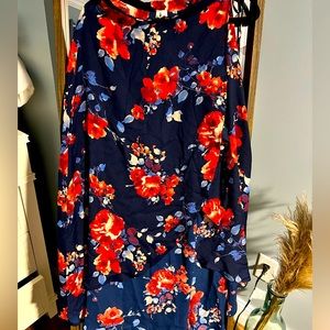 Blue floral wrap skirt